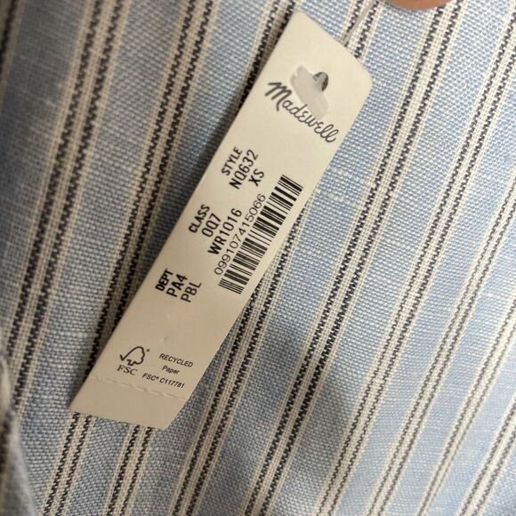 MADEWELL Linen Midi Dress Women XS Blue Stripe NEW Button Front Pockets NQ632 - Picture 14 of 16